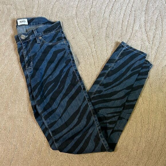 Hudson Jeans Denim - Hudson Midrise Nick Super Skinny Dark Wash Zebra Patterned Jeans